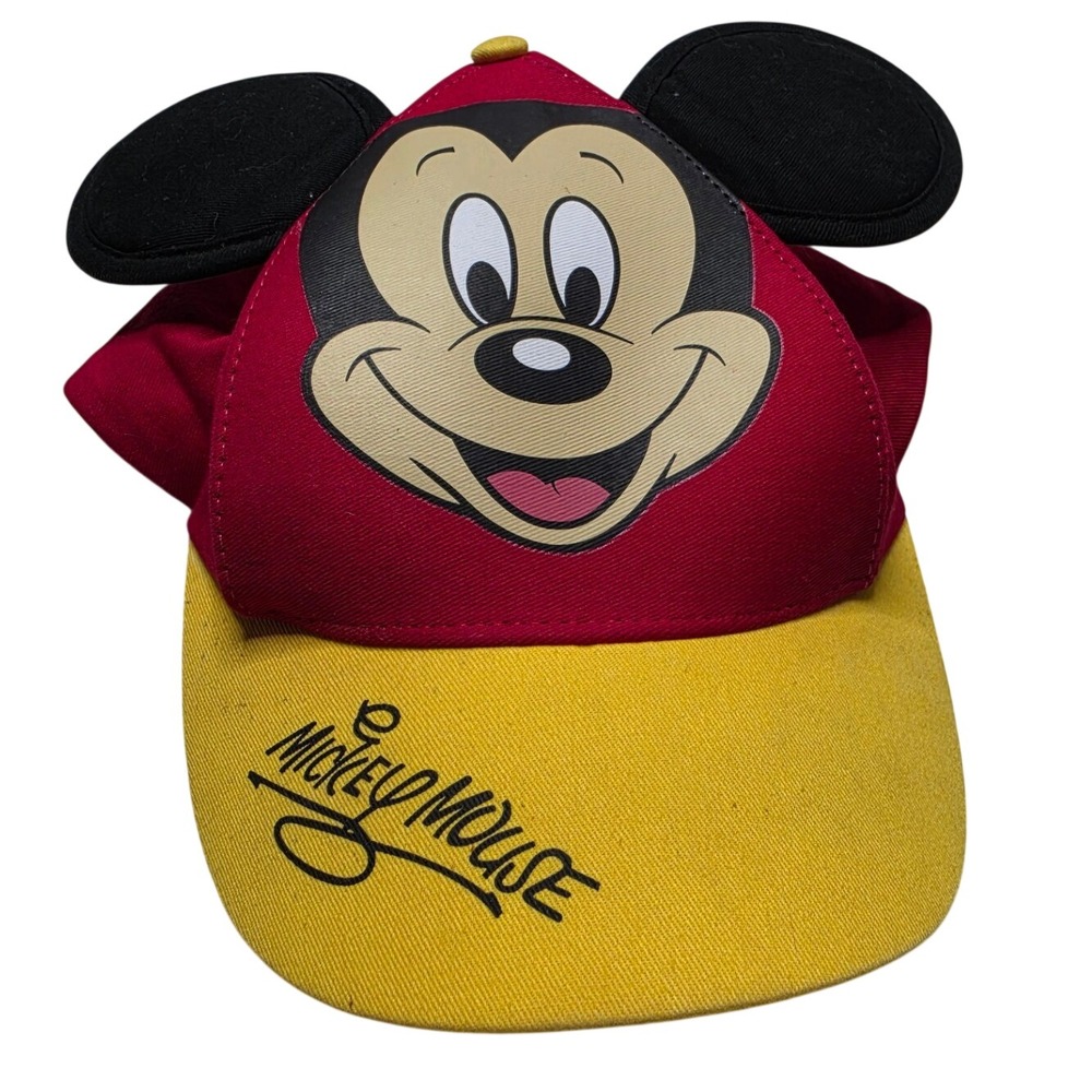Disney Parks Mickey Mouse Youth Red Yellow Snapback Hat with Ears 54-57cm